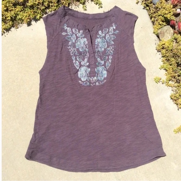 Anthropologie Tops - Cotton sleeveless embroidered tank top